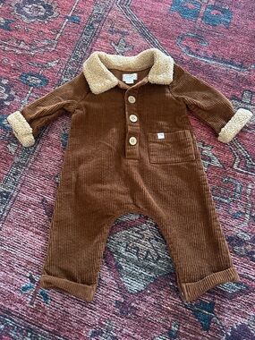 BABY VINTAGE MUDPIE 3-6 MONTHS CORDUROY SHERPA-LINES ONE-PIECE